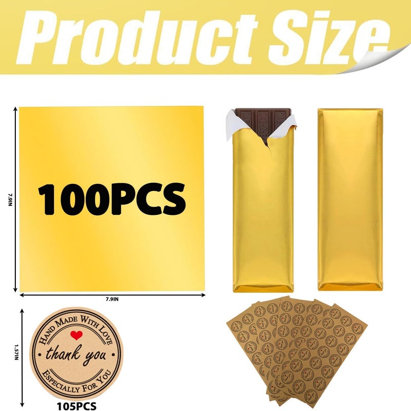 XPMBF Chocolate Bar Wrappers Gold Foil Sheets Candy Bar Wrappers, with Thick Paper Backing Foil Sheets for Food DIY Candies Wrapping Packing Gifts Coated waterproofs with 105Pcs Handmade Stickers - Image 3